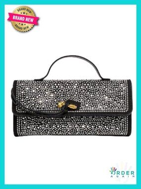Woven Clutch Purse Evening Bag with Rhinestones Gold Buckle